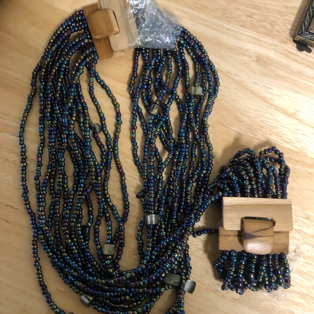 5 Stranded necklace n bracelet both with Wooden clasped.